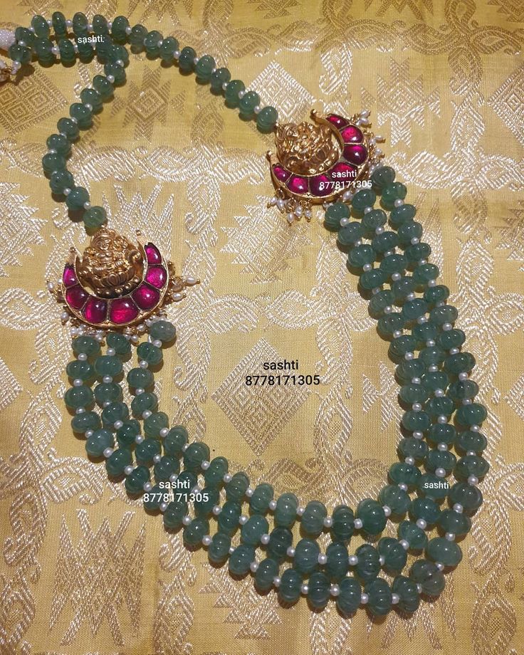 Layered beads Temple Necklace ~ South India Jewels Beads Silver Jewellery, Gold Beads Designs, Beads Necklace Designs Indian, Indian Beads Jewellery Design, Rubies Jewelry Necklaces Beads, Ruby Beads Jewellery Indian, Ruby Beads Necklace Designs, Crystal Beads Necklace Design, Latest Beads Jewellery Designs