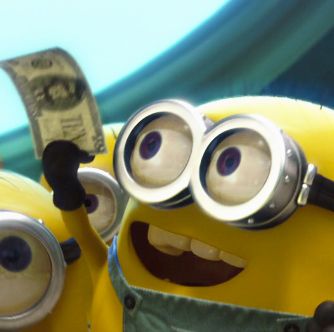 two minions from the movie despicables with money