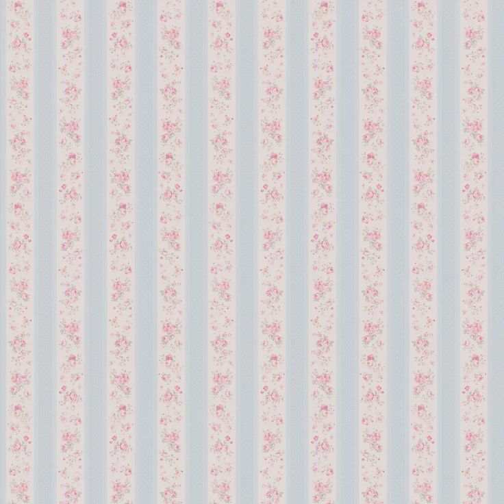 a blue and white striped wallpaper with pink flowers