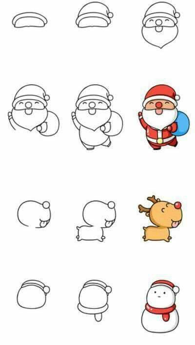 the different types of santa claus's face and his reindeers are depicted in this drawing