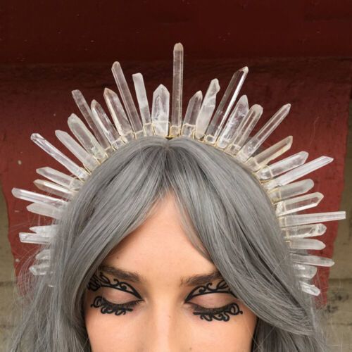 Trendy Fashion Sun Goddess Crown Hair Hoop Raw Crystal Quartz Tiara Headband Color Gradient, Womens Accessories Winter Fairy Costume, Vampire Inspired Outfits, Angelic Fashion, Witchy Photo Shoot, Witchy Store, 40 Th Birthday, Rachel Getting Married, Quartz Tiara, Tarot Books