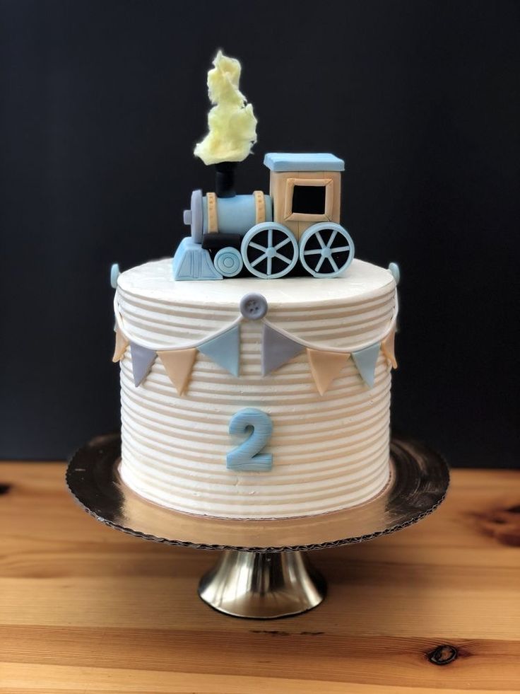 a birthday cake with a train on top