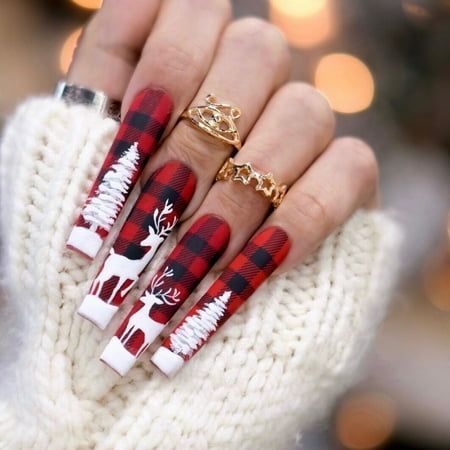 Nagellack Trends, Plaid Nails, Christmas Nails Acrylic, Blue Nail, Coffin Nails Long, Winter Nail Art, Nail Swag, Festival Nails, Xmas Nails