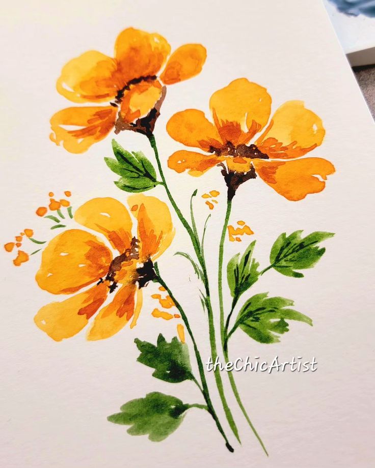 watercolor painting of yellow flowers on white paper