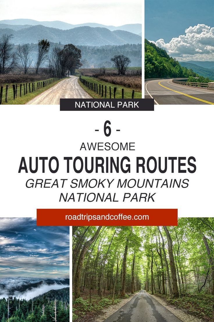 the great smoky mountains national park with text that reads, awesome auto touring routes great smoky mountains national park