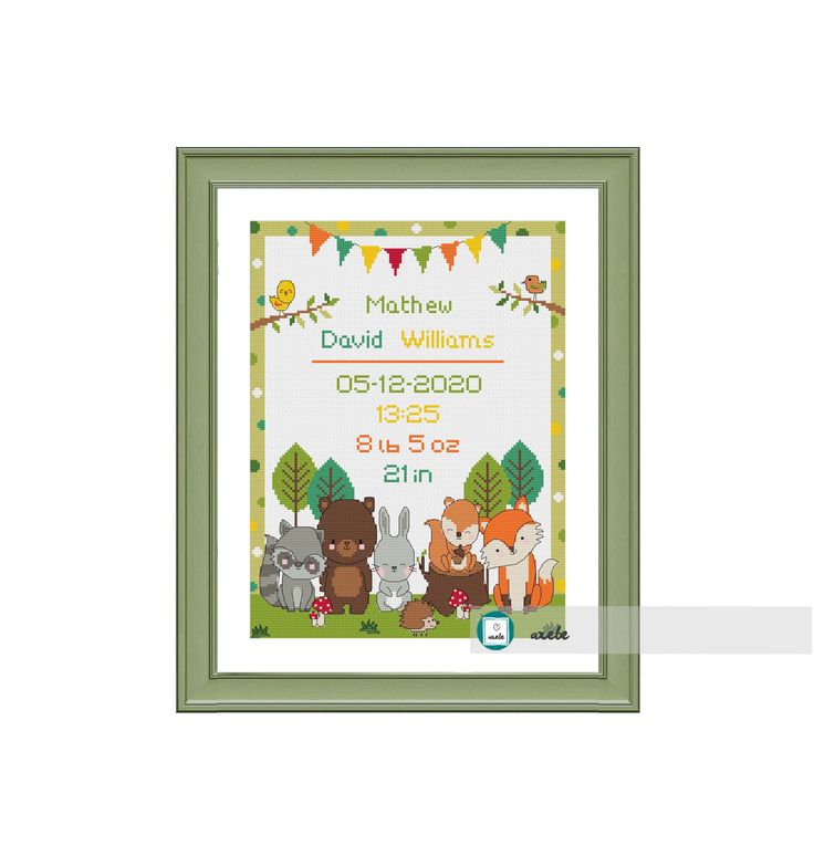 Cross stitch baby boy birth sampler, birth announcement, woodland animals, safari animals, DIY customizable pattern** instant download Birth Cross Stitch, Birth Announcement Cross, Birth Sampler, Angela Baby, Birth Records, Baby Cross Stitch Patterns, Baby Cross Stitch, Woodland Fox