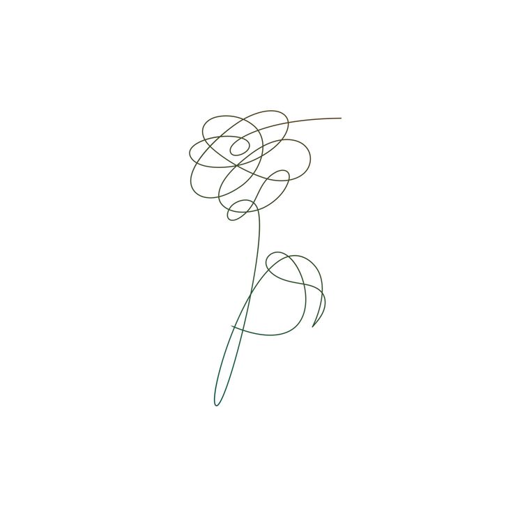 a line drawing of a single flower on a white background with the word love written in it