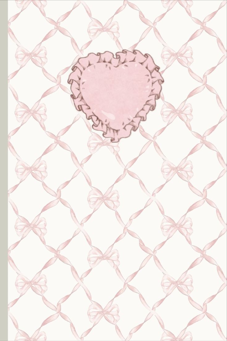 a pink heart on a white background with bows