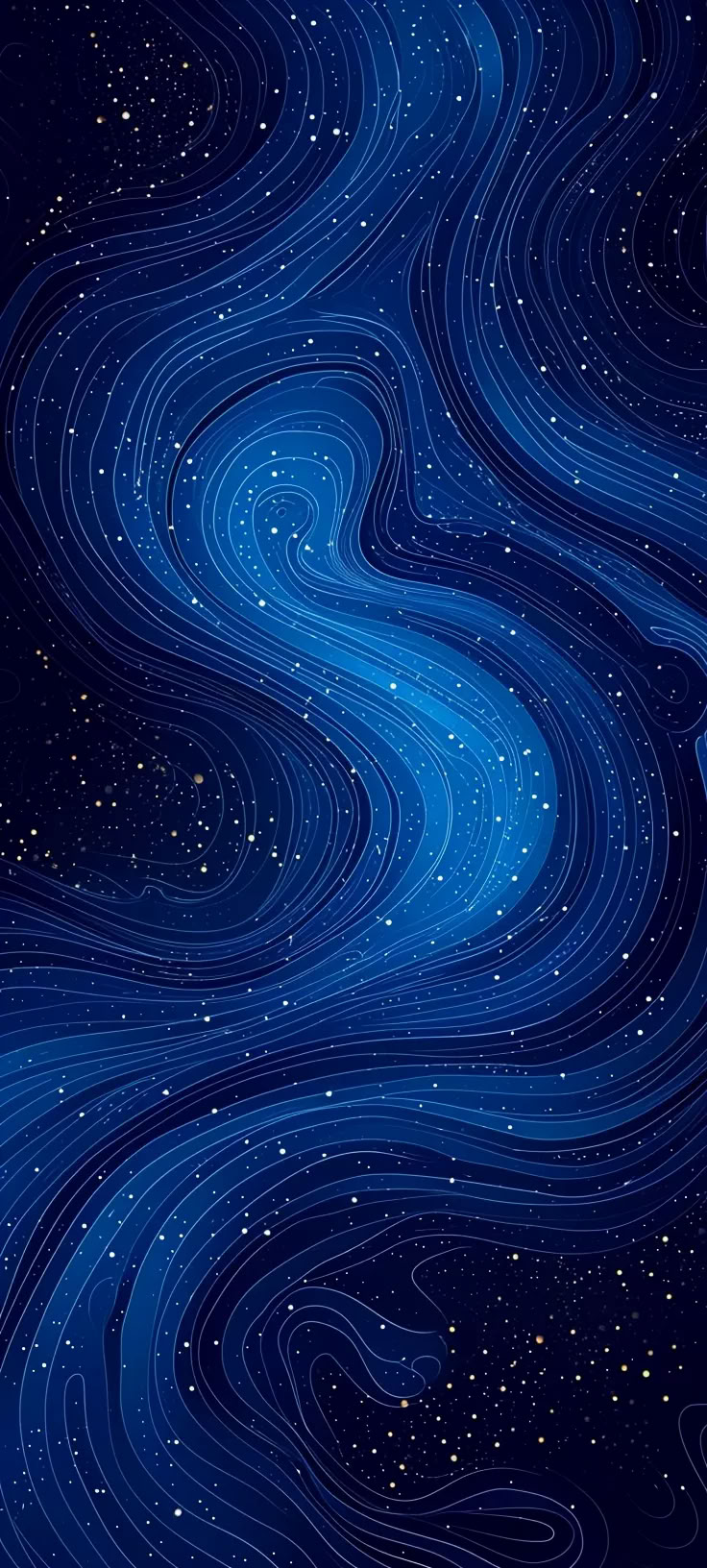 the night sky is filled with stars and swirly blue lines, as well as white dots