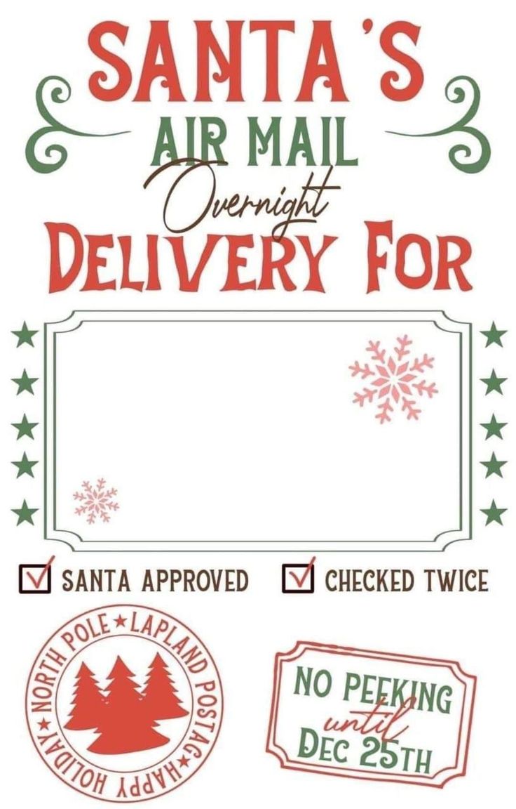 santa's air mail delivery for christmas is shown in red, green and white