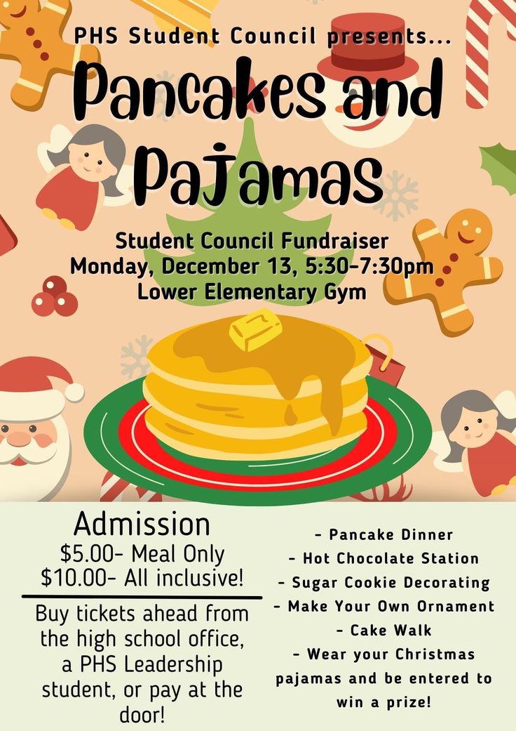 a poster for pancakes and pajamas with santa clause on the backgroung it