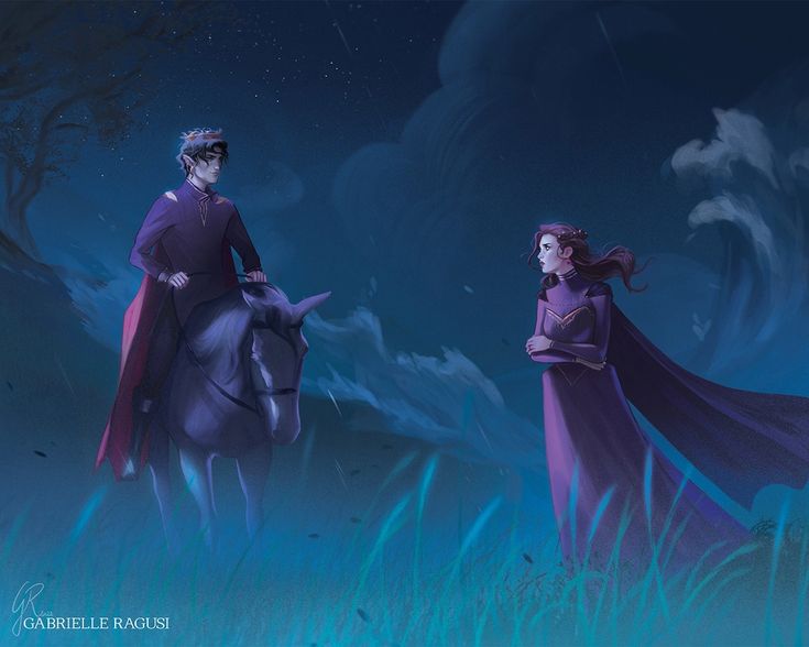 a man and woman riding on the back of a horse in a field at night