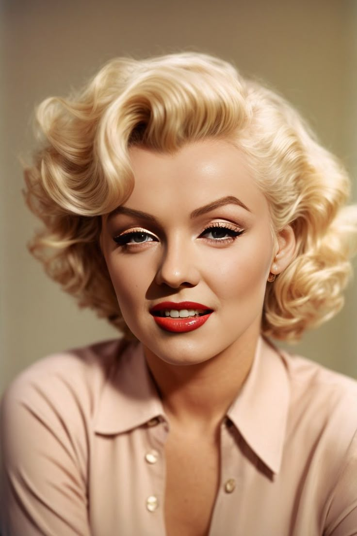 a woman with blonde hair and red lipstick