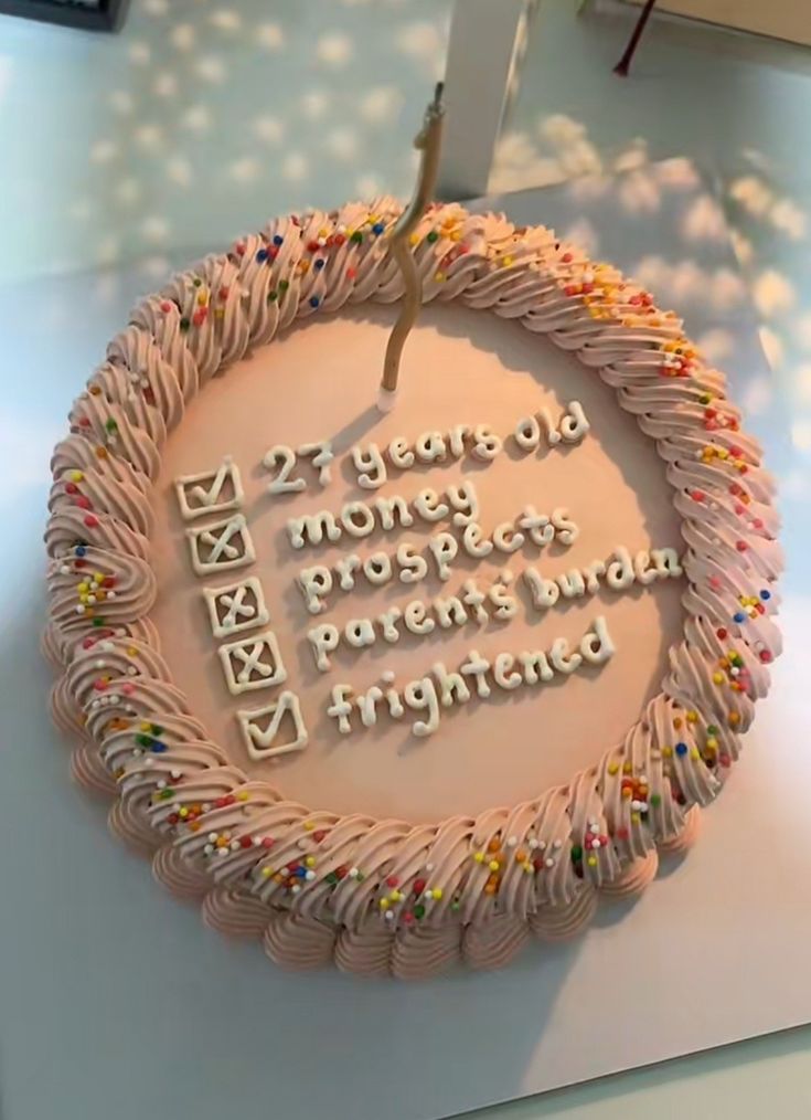 a cake that has been decorated with words on it