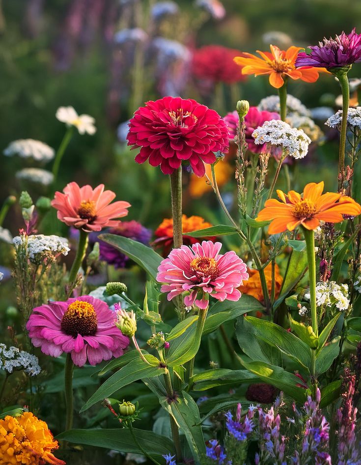 many different colored flowers in a field