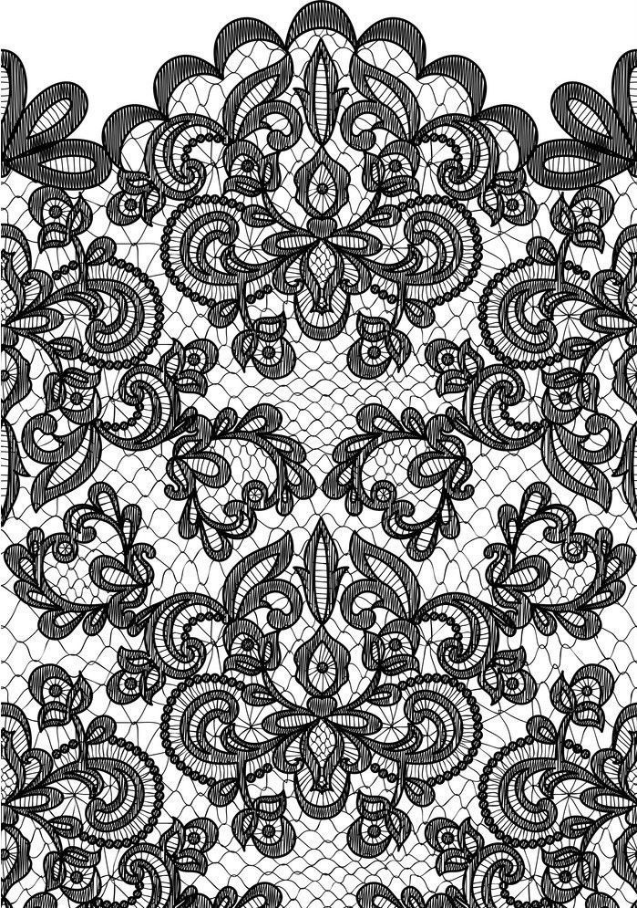 black lace with floral pattern on white background