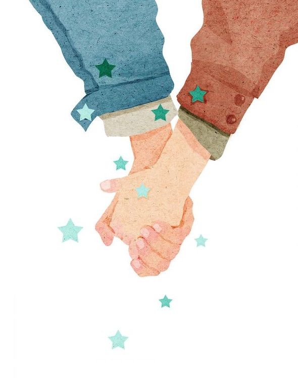 two people holding hands with stars on them