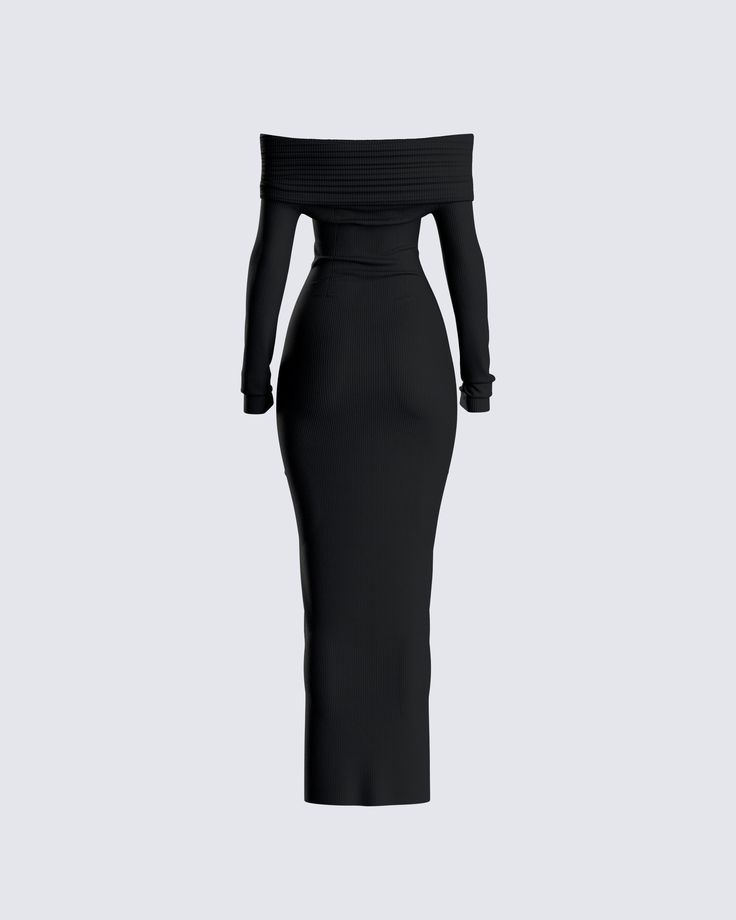 Snatch their soul in this black, long-sleeve maxi dress made from a stretch fabric and complete with a folded off-the-shoulder overlay 😈 Show a little class, while still making it clear you're not for the faint of heart 🖤 Black Of Shoulder Dress, Cheap Trendy Off-shoulder Dress, Long Sleeve Dresses Tight, Cheap Elegant Off-shoulder Dress, Classy Dress Off The Shoulder, Cheap Stretch Off-shoulder Dress, Cute Dresses Casual Long, Off Shoulder Trumpet Dress, Maxi Dress Off Shoulder