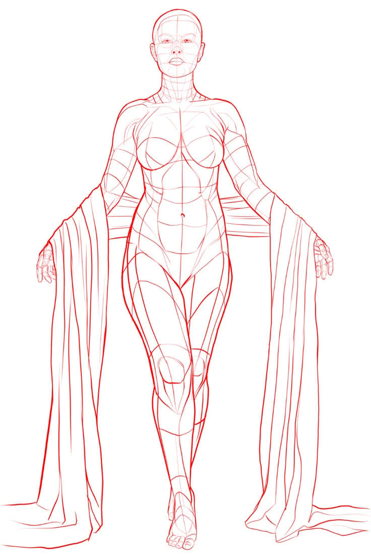 a drawing of a female figure with capes