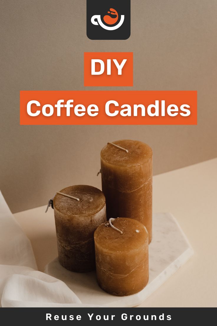 three candles sitting on top of a table next to each other with the words diy coffee candles