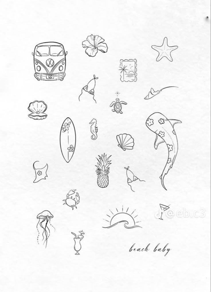 a drawing of various things on a piece of paper