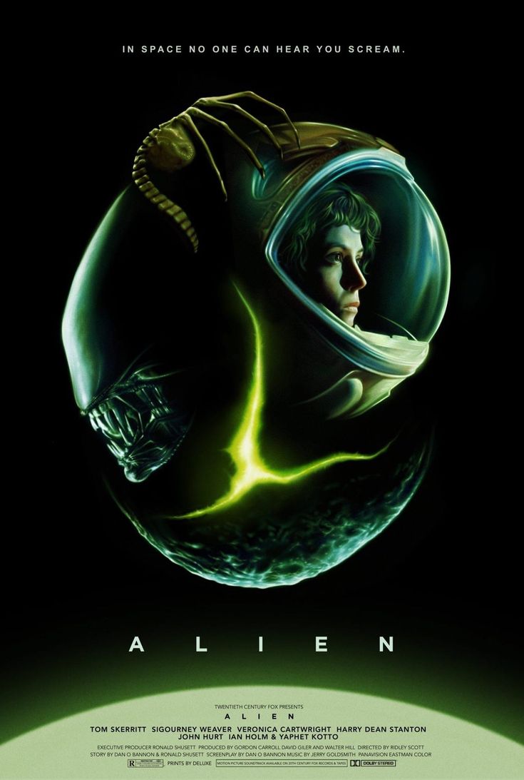 the movie poster for alien starring in space, with an image of a woman wearing a spacesuit