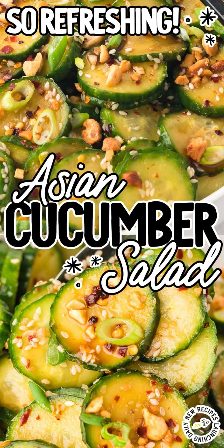 Different Cucumber Salads, Egg And Cucumber Salad, Easy Thai Side Dishes, Asian Zucchini Salad, Jalapeno Cucumber Salad, Pickled Salad Recipes, Cucumber Ginger Salad, Peanut Sauce Cucumber Salad, Japanese Cucumber Salad Vinegar