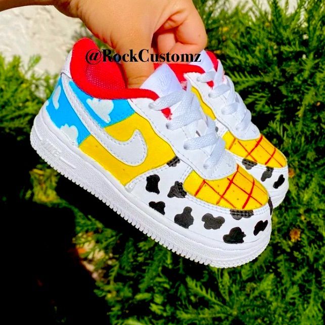 Custom-Made To Order Air Force Ones Toy Story Shoes, Lego Shoes, Painted Nikes, Jessie Toy Story, Custom Painted Shoes, Custom Nike Shoes, Leather Paint, Custom Nikes, Air Force Ones