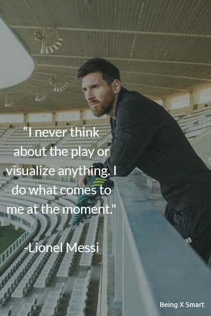 a man leaning on the edge of a stadium bench with a quote from lone messi