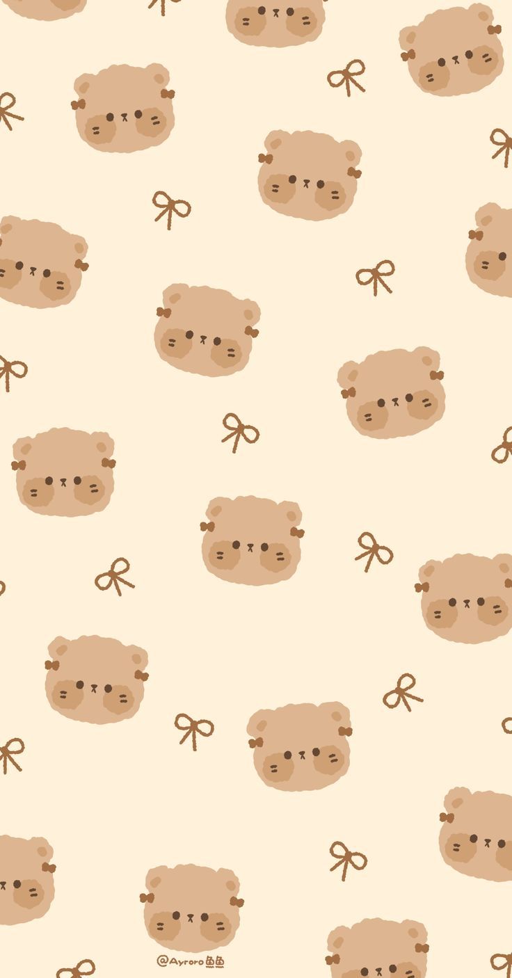 an animal themed wallpaper with brown bears and bows