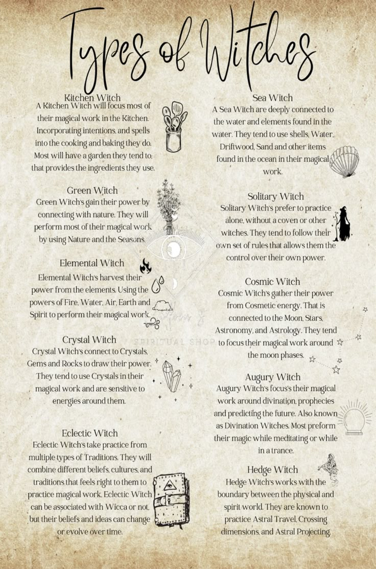 Type Of Witches, Witches Book Of Shadows, Types Of Witches, Types Of Witchcraft, Witches Book, Spiritual Shop, Wiccan Magic, Witch Spirituality, Magic Spell Book