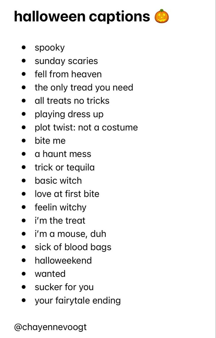 the halloween captions list is shown in black and white