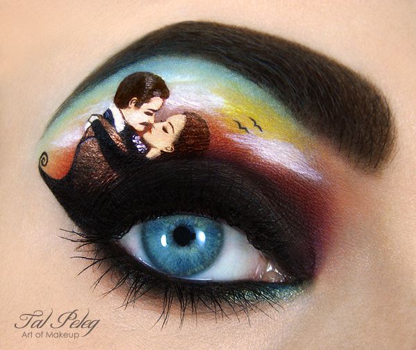 Gone With the Wind. Israeli makeup artist Tal Peleg recreates scenes from popular fairy tales and movies with amazing detail. Make Up Yeux, Fantasy Make-up, Make Up Designs, Makeup Illustration, Makijaż Smokey Eye, Colored Eyeliner, Creative Eye Makeup, Creative Eye, Hooded Eyes