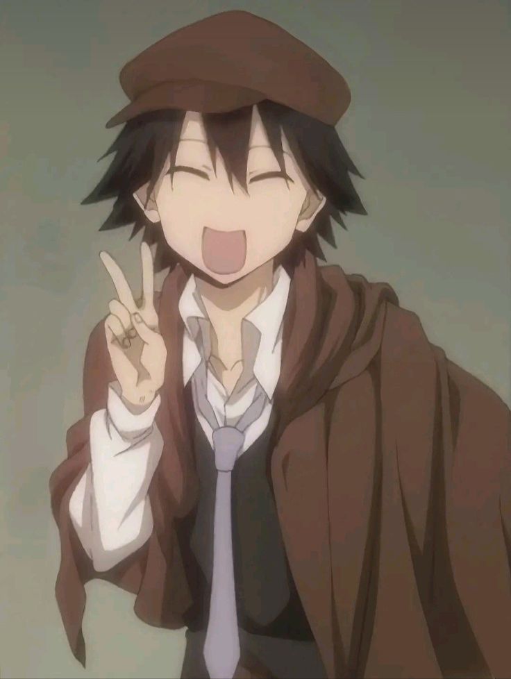 an anime character is making the peace sign