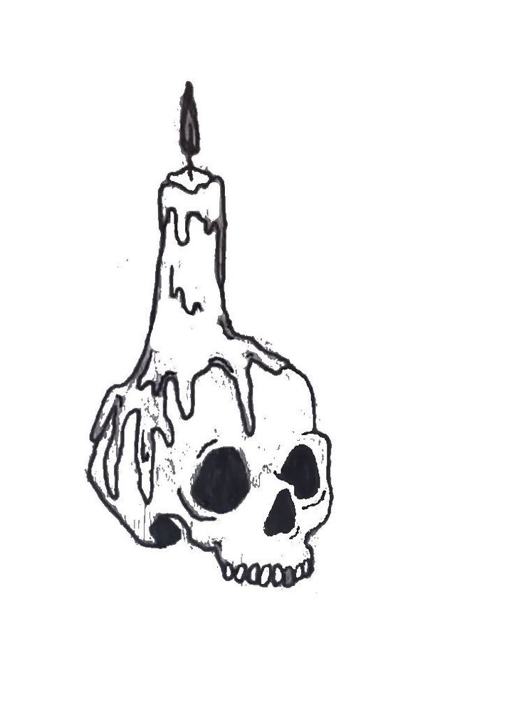 a drawing of a candle and a skull