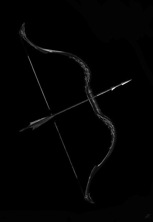 the bow and arrow are shown in black and white