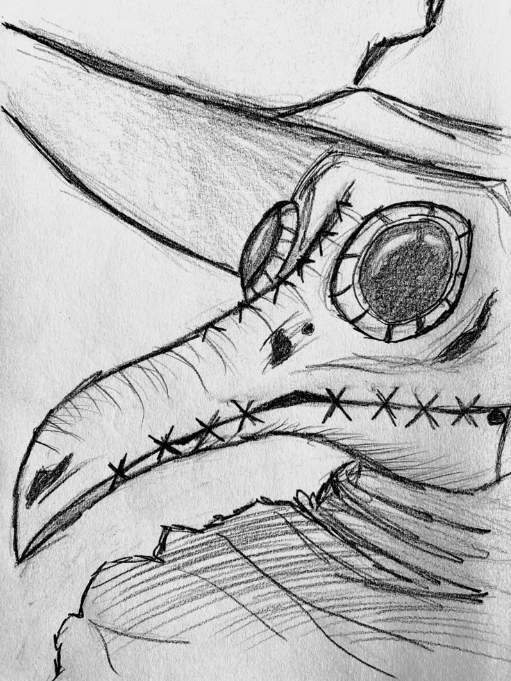 a drawing of a bird's head with sharp teeth