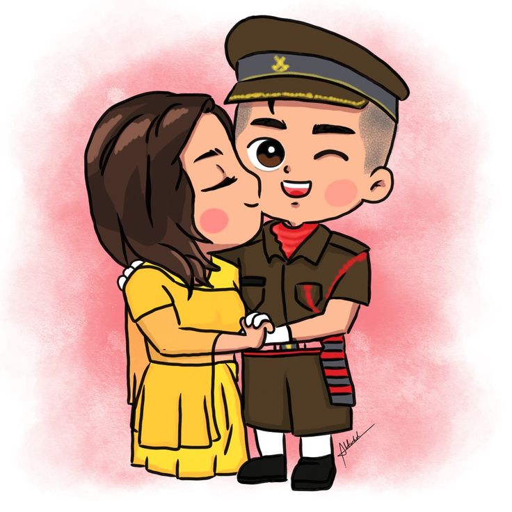 an illustration of a soldier kissing a woman's forehead with the caption, i love you so much