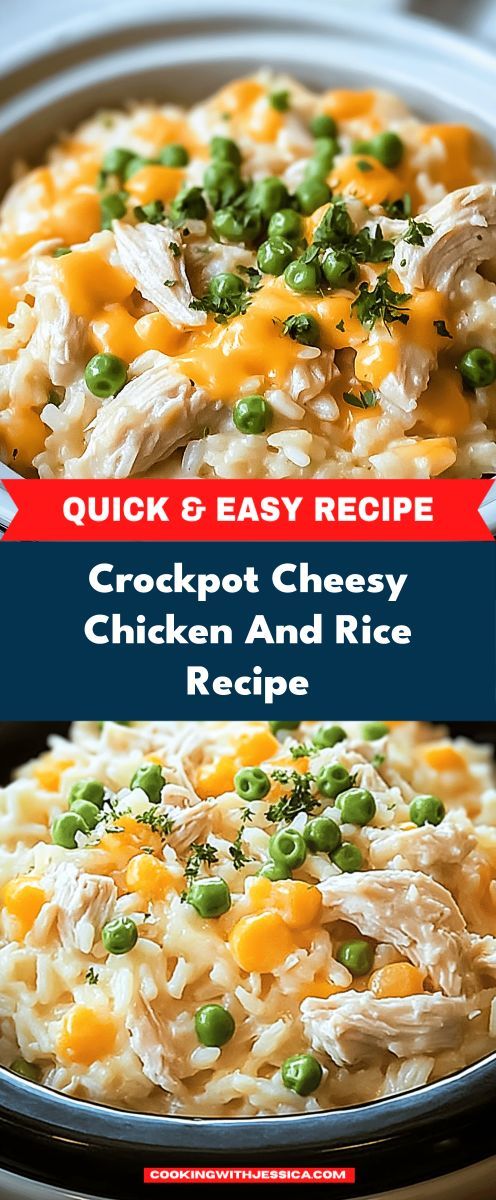 This Crockpot Cheesy Chicken and Rice recipe combines tender chicken, creamy cheese, and fluffy rice for a comforting meal. Simply toss the ingredients in the slow cooker for a hassle-free dinner.