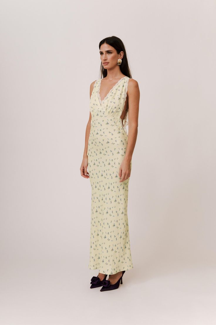 Summer Gala Maxi Dress With Lace Trim, Wedding Maxi Dress With Side Slits, Formal Delicate Lace Maxi Dress, Elegant Lace Maxi Dress With Floral Print, Spring Gala Maxi Dress With Lace Trim, Elegant Printed Maxi Dress For Wedding, Fitted Maxi Dress With Delicate Lace For Formal Occasions, Elegant Printed Maxi Dress For Daywear, Formal Fitted Printed Maxi Dress