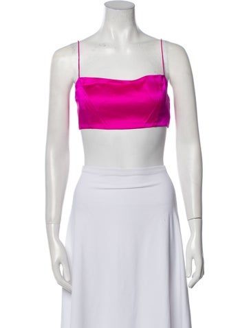 Retrofête Silk Crop TopPinkSleeveless with Square NecklineExposed Zip Closure at BackFit:Tops by Retrofête typically fit true to size. Luxury Fitted Pink Crop Top, Fitted Bra-friendly Pink Crop Top, Pink Fitted Crop Top With Built-in Bra, Pink Cropped Top With Built-in Bra, Compressive Pink Bra-friendly Top, Square Necklines, Square Neckline, Crop Top, Crop Tops