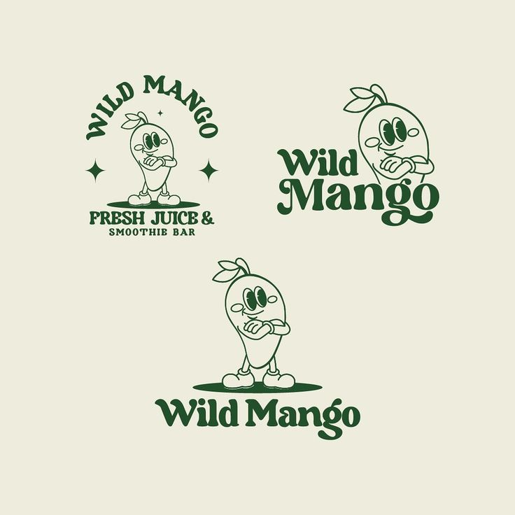 four logos for wild mango and fresh juices