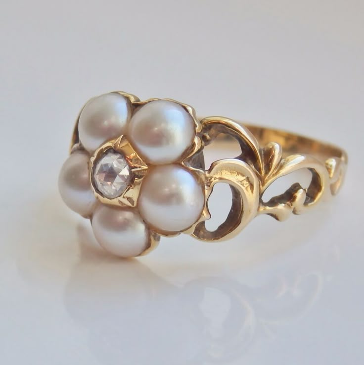 Pearl Filigree Ring, Engagement Pearl Ring, Georgian Ring Engagement, Vintage Ring Engagement, Gold And Pearl Ring, Vintage Pearl Engagement Ring, Wedding Rings With Pearls, Bridgerton Ring, 1800 Accessories