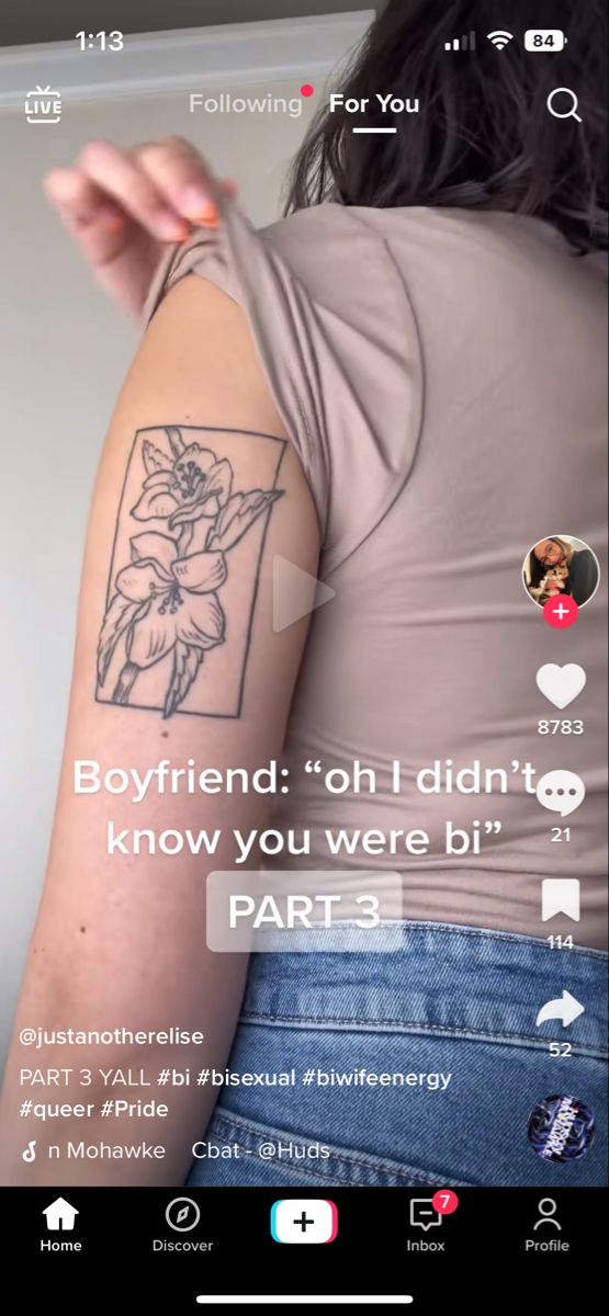 a woman with a tattoo on her arm and the text boyfriend oh i didn't know you were bif part 3