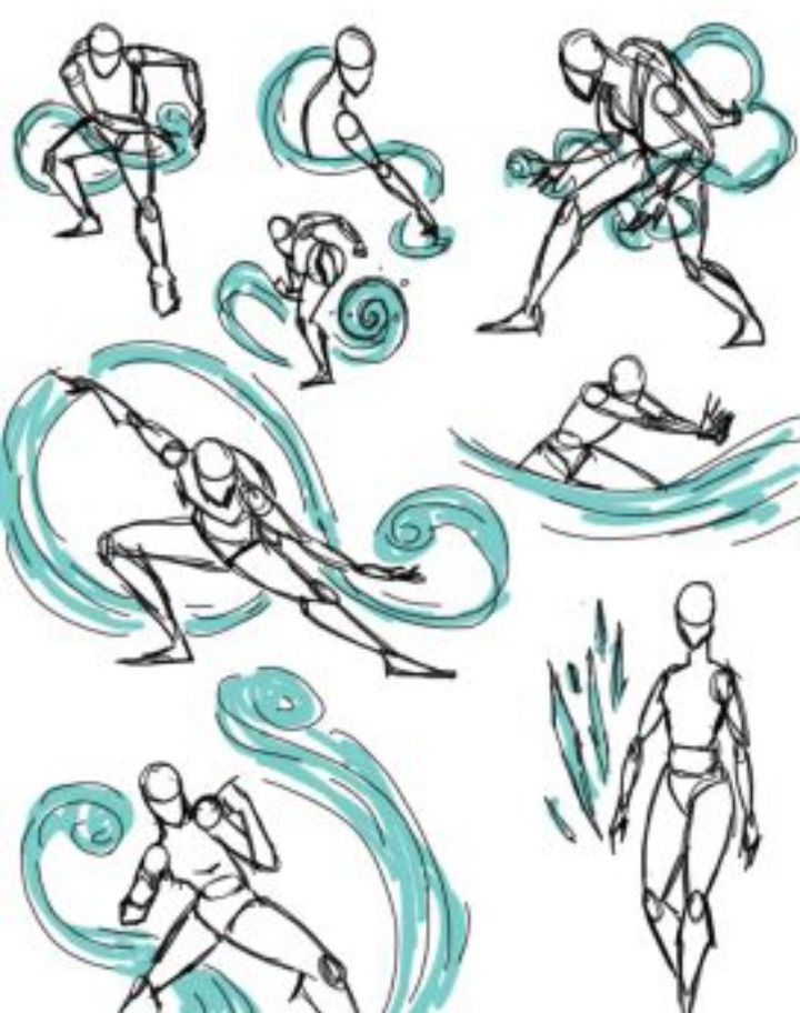 some drawings of people surfing in the water