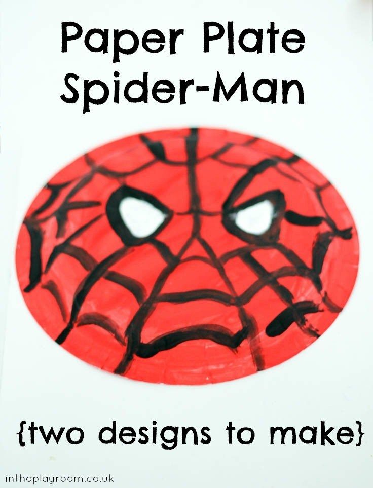 paper plate spider - man with the words two designs to make in front of it