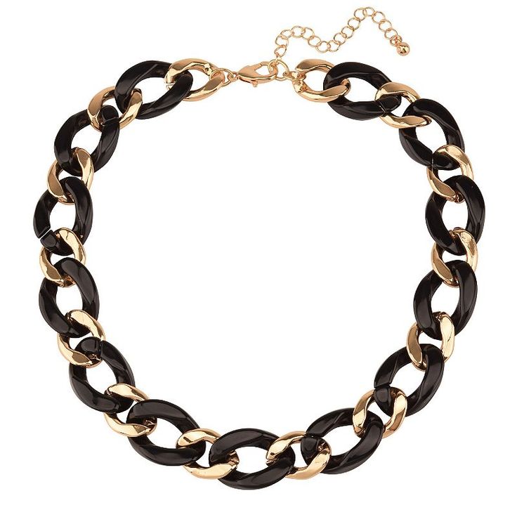 Make a fashion statement with this gold tone and black acrylic chunky link necklace. Click on this JEWELRY & WATCHES GUIDE to learn about fit, styles, materials and more! Make a fashion statement with this gold tone and black acrylic chunky link necklace. Click on this JEWELRY & WATCHES GUIDE to learn about fit, styles, materials and more! FEATURES Chain length: 18 in. Clasp: lobster-claw Nickel free Metal: zinc Material: acrylic Plating: gold tone Finish: polished Imported Size: One Size. Gende Trendy Black Chain Link Jewelry, Black Metal Link Jewelry, Black Metal Jewelry With Chain Strap, Black Chain Link Jewelry With Lobster Clasp, Black Metal Jewelry With Chunky Chain, Black Chunky Chain Link Jewelry, Trendy Black Chain Link Necklace, Trendy Black Necklaces With Gold Chain, Trendy Black Chain Jewelry