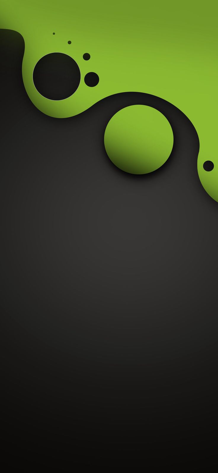 an abstract black and green background with circles in the bottom right corner, on top of a dark surface