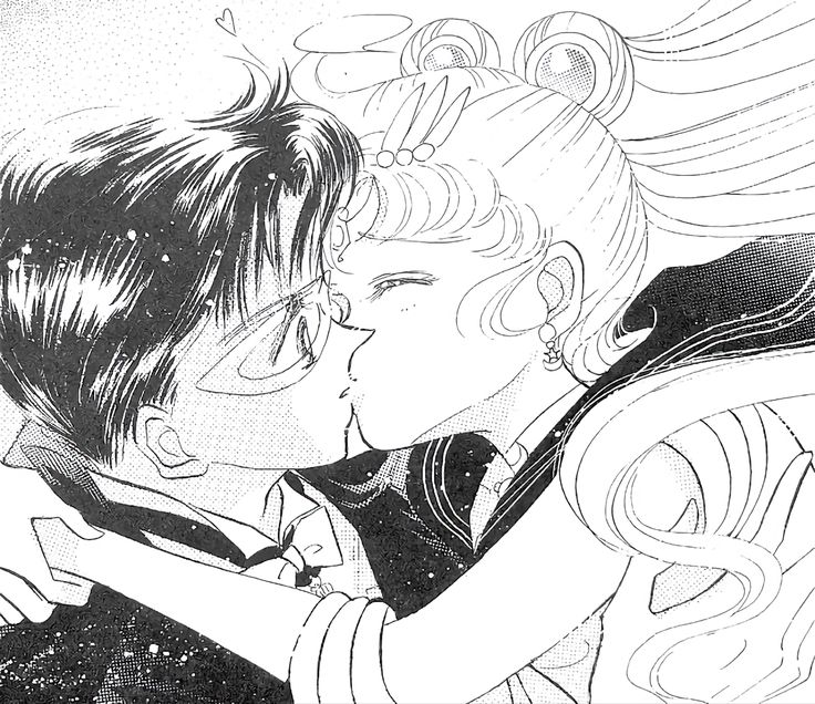 an illustration of two people kissing each other in front of a black and white background