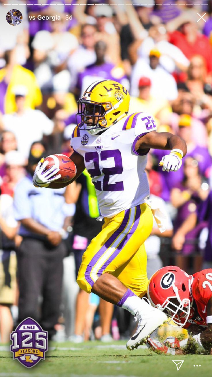 a football player running with the ball in his hand and people watching from the sidelines